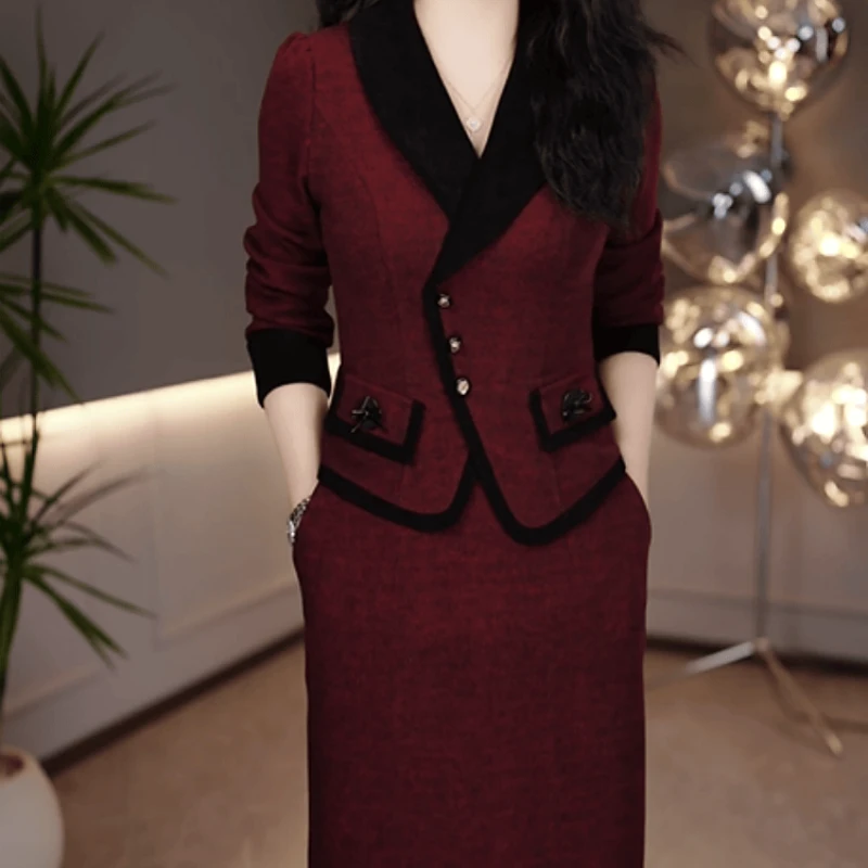 B390【连衣裙】2025秋季新款时尚高端轻奢百搭收腰显瘦休闲连衣裙