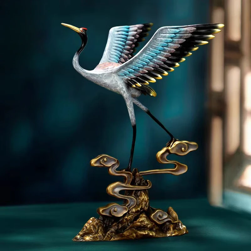 铜仙鹤摆件松鹤延年客厅酒柜装饰品老人祝寿贺礼搬新家乔迁礼物