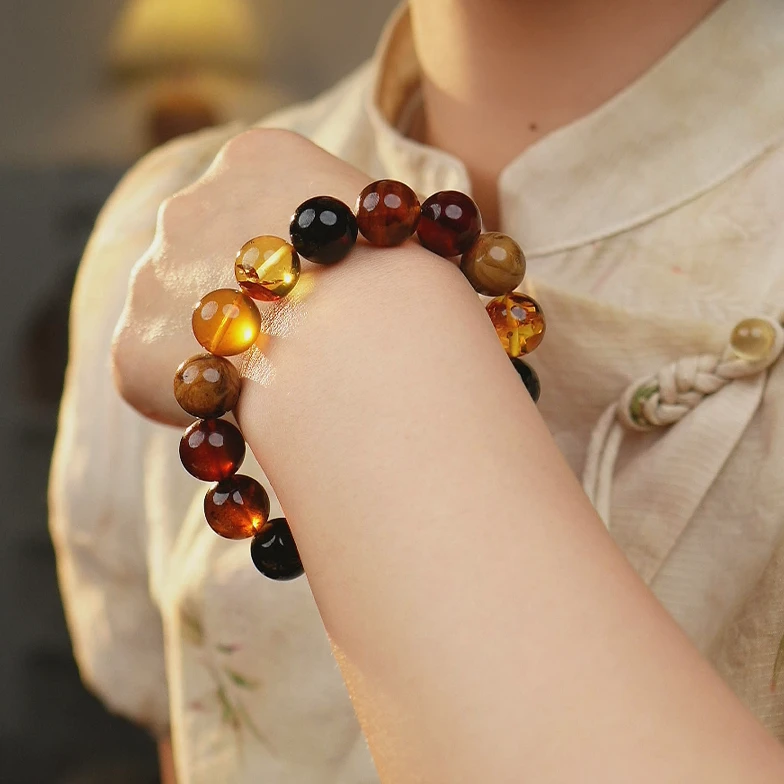 六大名珀-夏歌珠宝14缅甸多宝手串血珀根珀花珀灵草珀紫罗兰圆珠