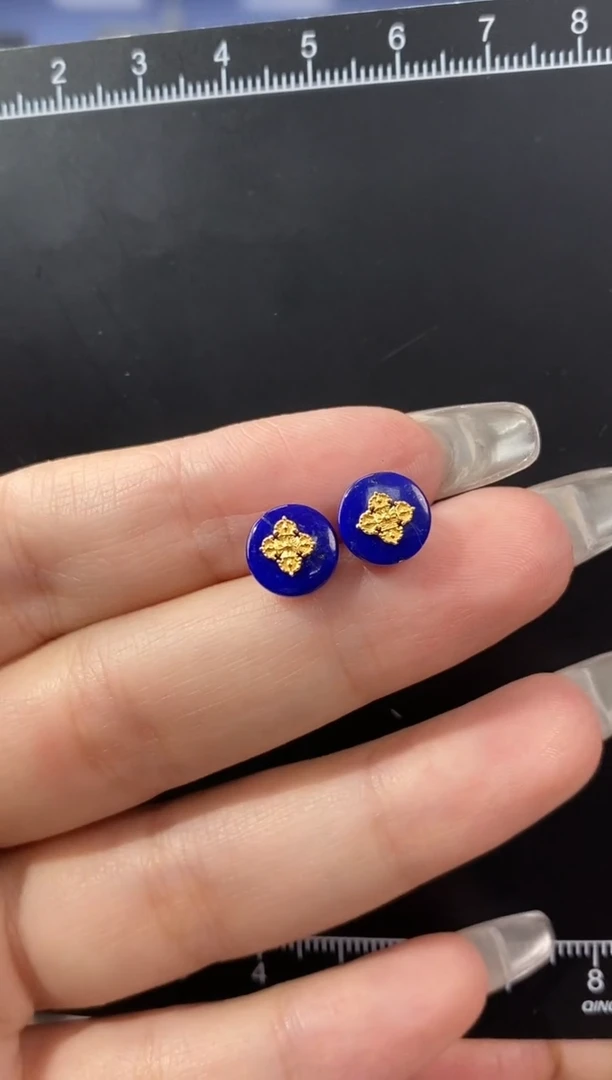 青金石银S925镶嵌耳饰K2548