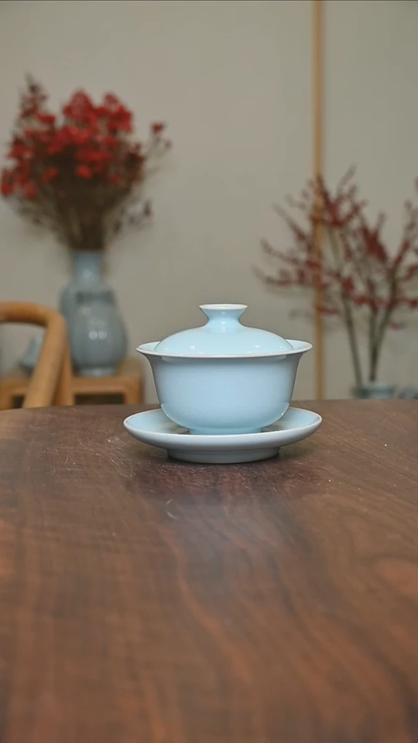 【闪购商品】其他天青釉朱家汝窑款元宝盖碗一级150毫升