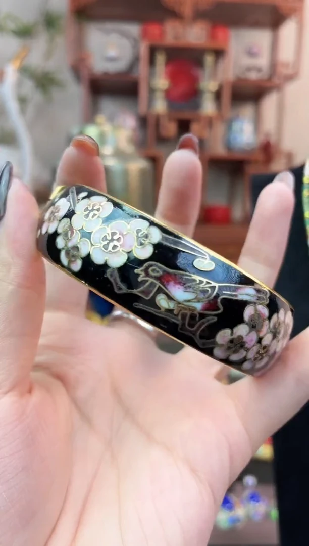 非遗手工景泰蓝开口银蓝镯子黑色