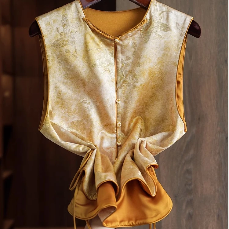 【醉美蝴蝶】真丝新中式织金马甲改良早春无袖上衣复古国风女装外搭