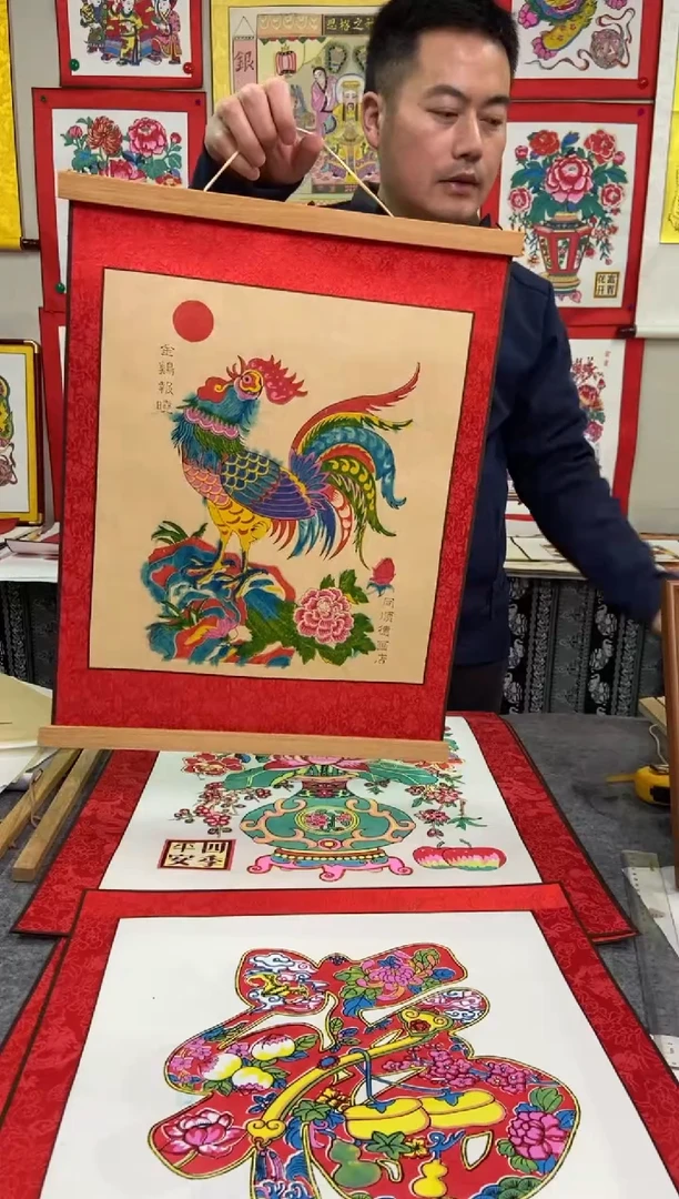 【闪购商品】柚木夹板仿古金鸡报晓手工精品