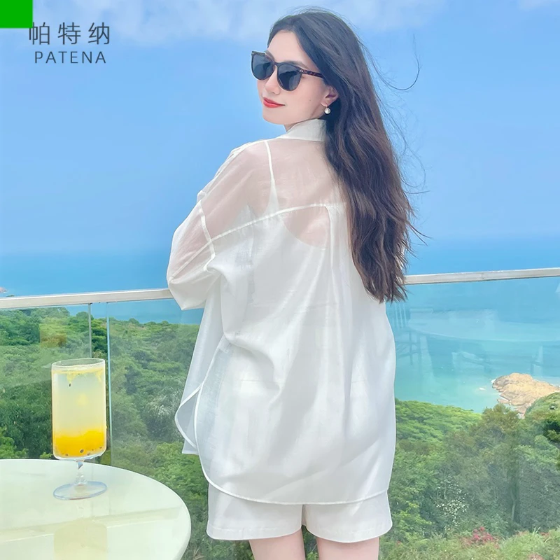 帕特纳天丝防晒衬衫新款白色外套休闲女装轻薄衬衣高级设计感小衫