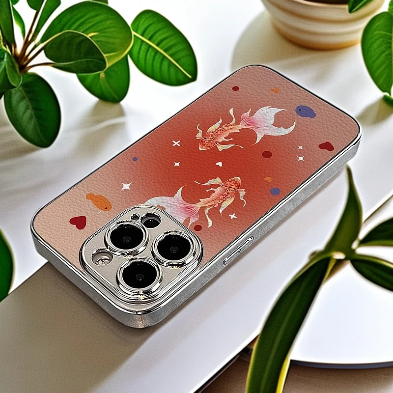 好运锦鲤适用苹果16promax手机壳新款15pro春夏14/13pro电镀防摔p