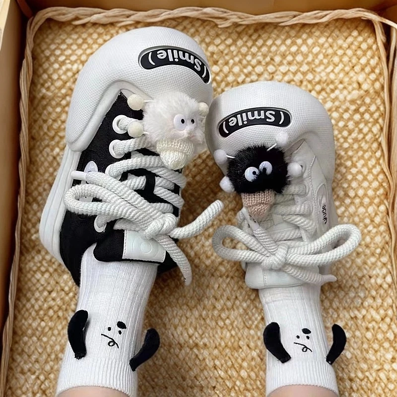 新百伦网红白鹿喻言同款Ouder丑萌大头鞋ins厚底帆布鞋黑白板鞋女