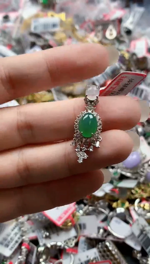 银S925镶嵌戒指翡翠天然A货缅甸翡翠