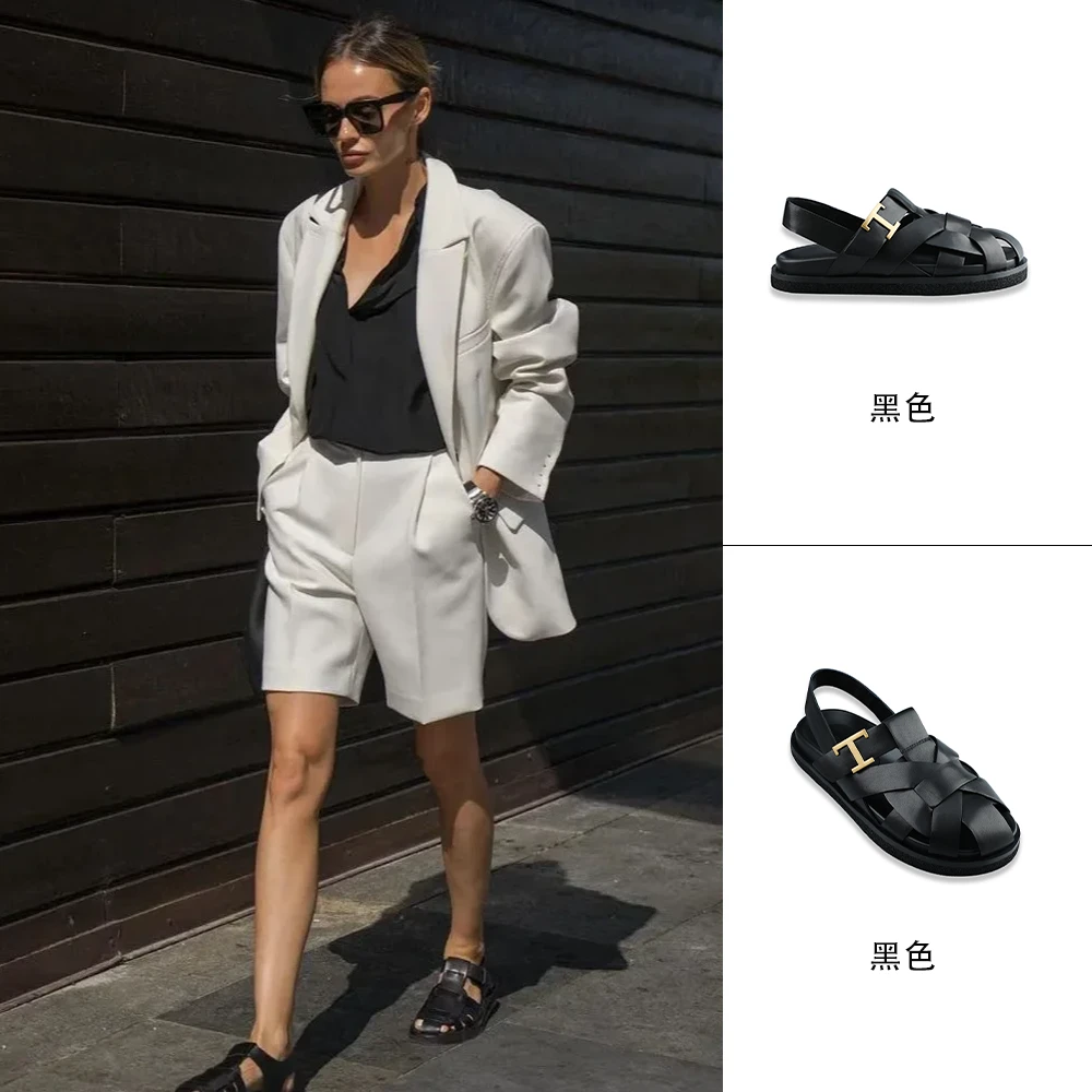 MANIKAGUAN凉鞋女款25新款爆款真皮编织黑色质感女鞋夏季MK203173