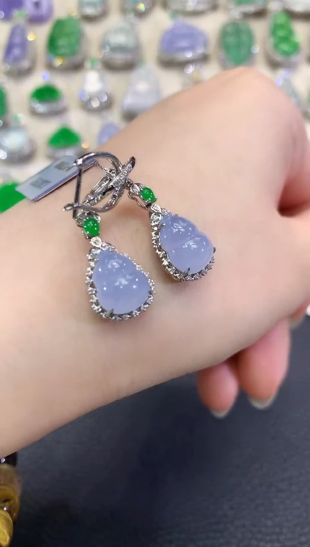 翡翠18K金镶嵌耳饰春日珠宝 C95紫货有色差