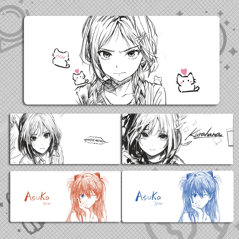 kuroha欲语鼠标垫超大加长黑白线条女孩电竞游戏滑鼠垫学生键盘垫