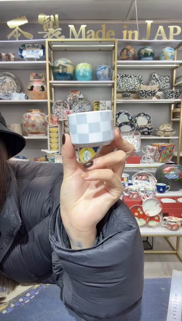 瓷茶杯茶杯2只装白色格子