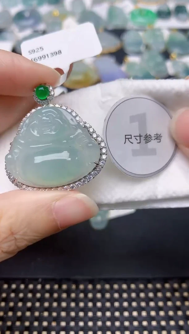 颈饰银S925镶嵌翡翠天然缅甸A货翡翠