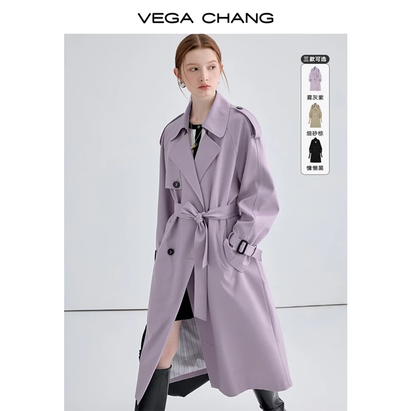 紫色风衣女中长款2025年春秋新款过膝款显瘦高级感英伦风休闲外套