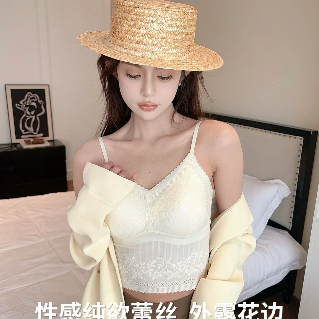 法式蕾丝带胸垫性感吊带