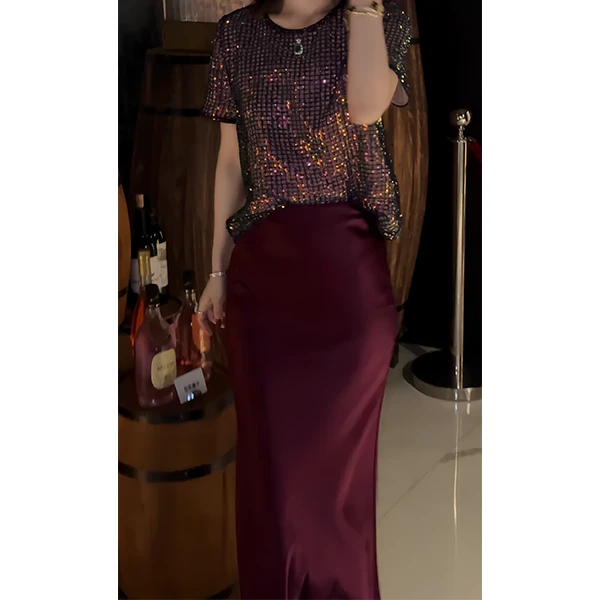 LUXURYMEMO【绝绝紫】进口醋酸鎏感高级感半身裙 紫