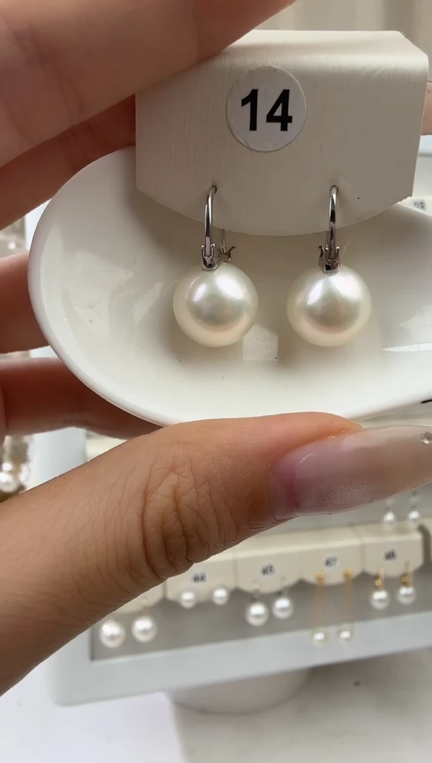 银S925镶嵌耳饰淡水珍珠11-12mm茶壶耳扣