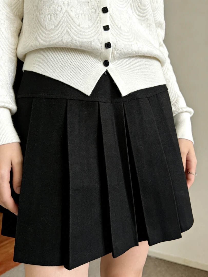 【浮光锦】显瘦O型高腰短裙百褶裙百搭风黑色防走光