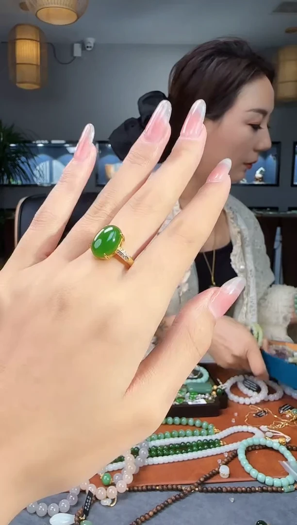 银S925镶嵌戒指和田玉1