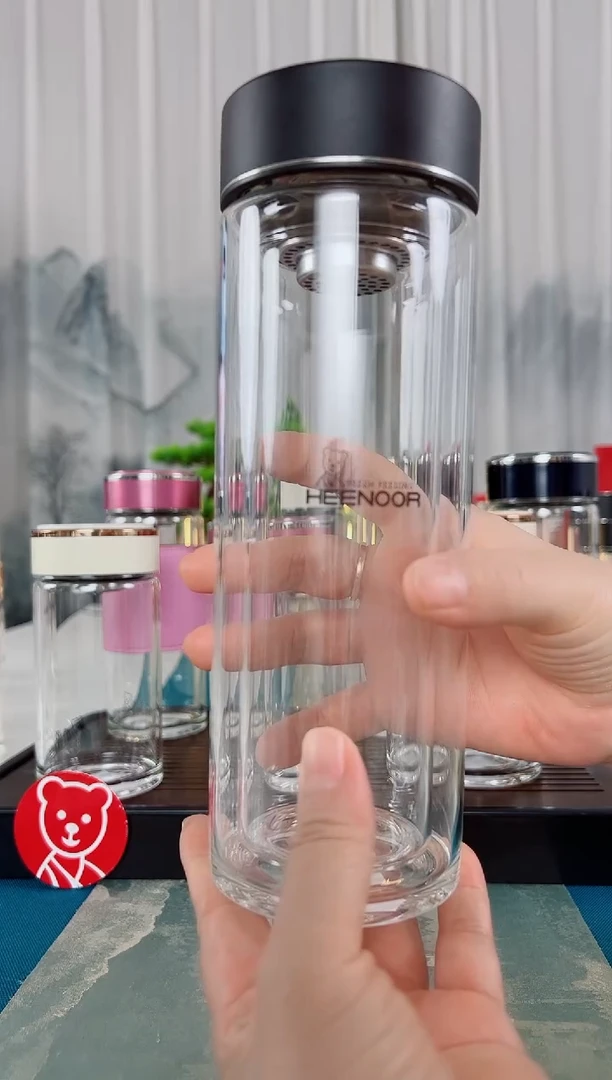 高硼硅玻璃茶隔款希诺双层玻璃杯400毫升9101黑色礼盒装