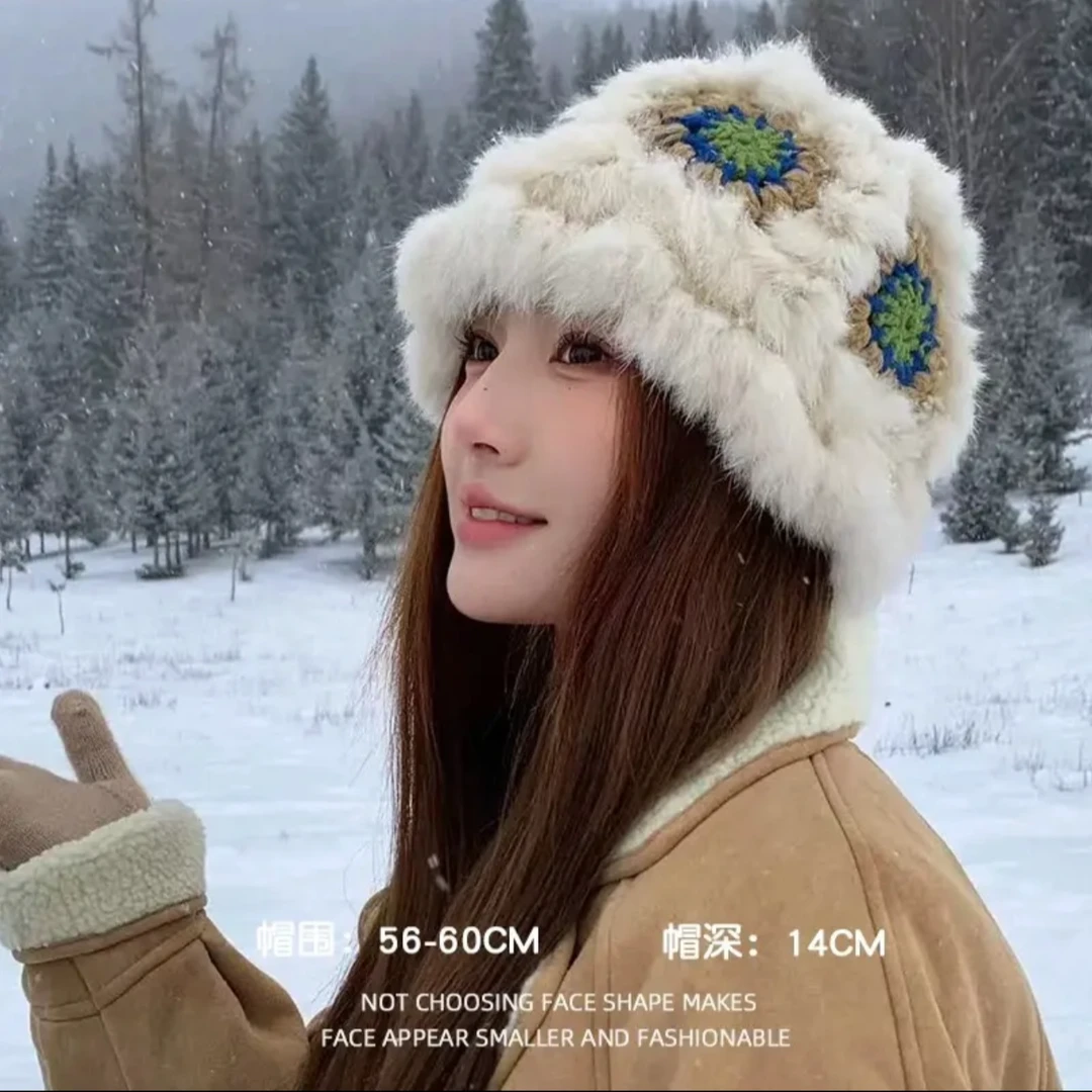 兔毛醒狮帽子女冬季轻薄保暖素颜百搭显脸小针织帽水桶帽盆