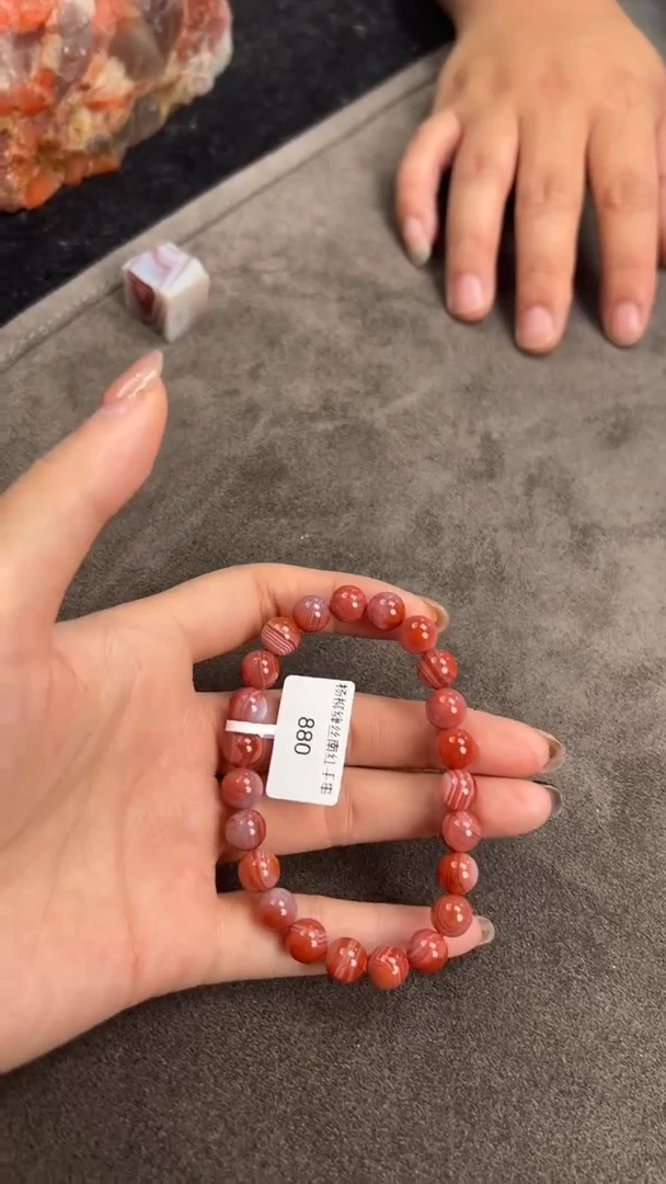 南红玛瑙手串未镶嵌原矿无优化南红杨柳缠丝7-8mm手串