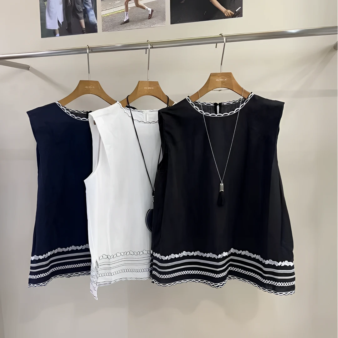 美美服装店316 夏季新款 气质侧边开叉无袖衬衫