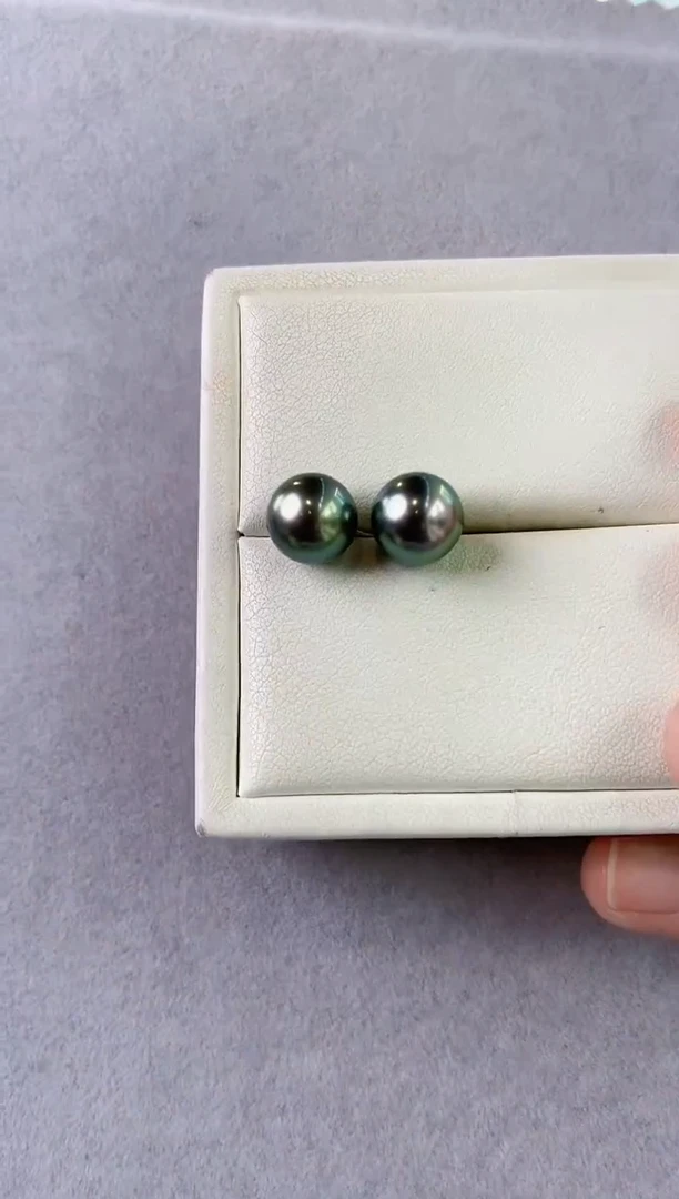 【闪购商品】海水珍珠耳饰18K金镶嵌9-10大溪地黑珍珠耳饰