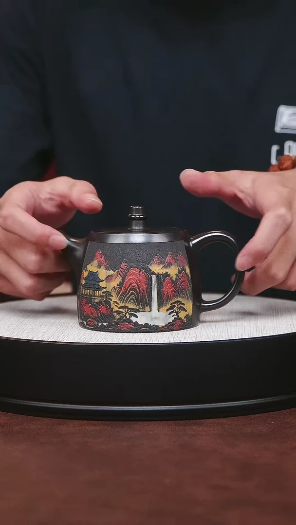 紫砂茶宠宜兴紫砂 石黄彩绘柱础 蒋华