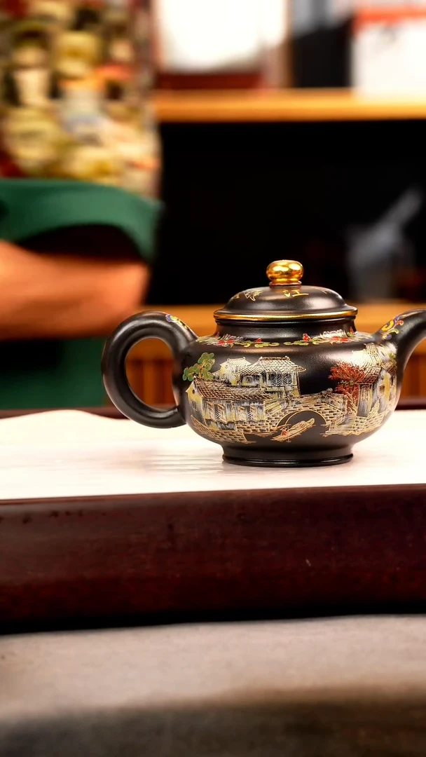 茶壶紫砂石黄 掇只 忆江南珐琅彩