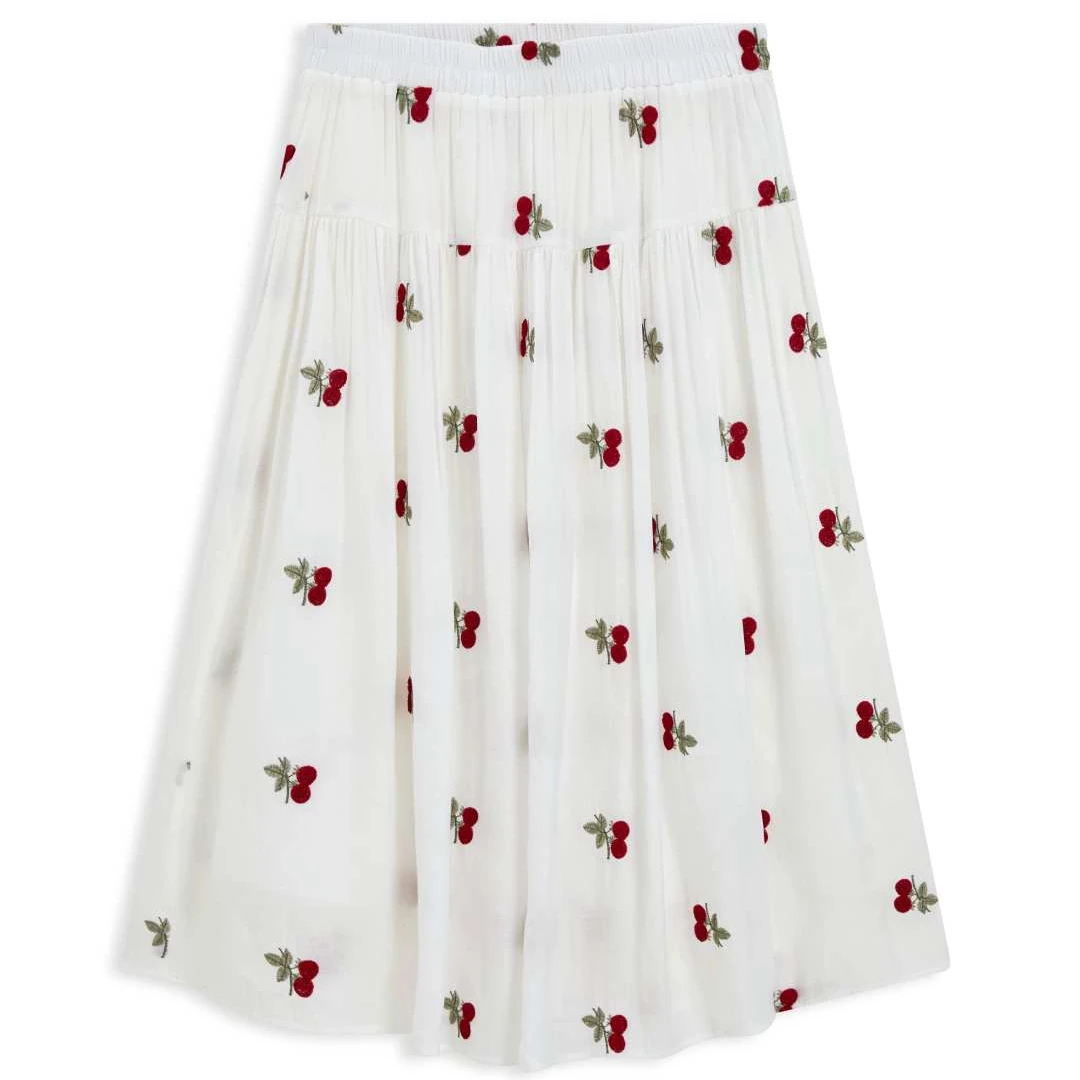 目澈MUCHELL夏季新款【扶子茶】小樱桃刺绣大码半身裙MDS2BD2241