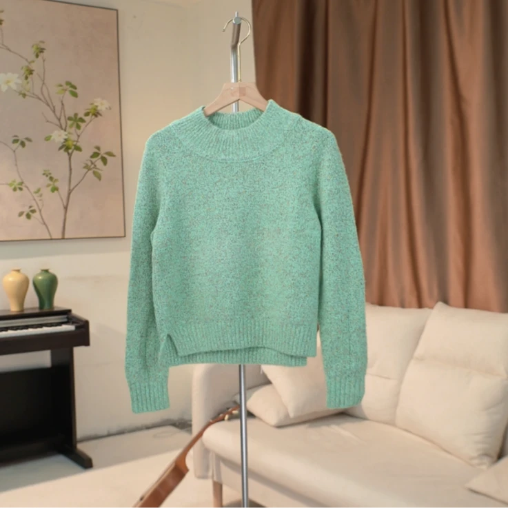 G148 金线撞色前短后长套头毛衣女 46XA31