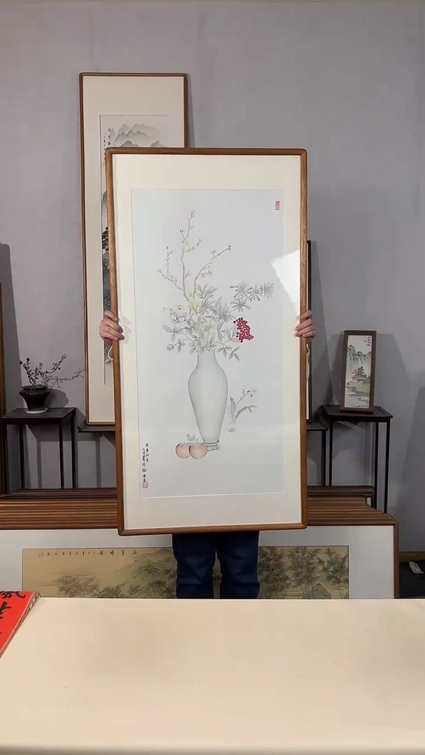 国画手绘*事事如意*62*122cm带框发货
