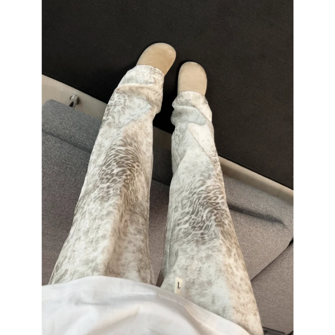 2025豹纹灯芯绒裤子男设计感卫裤美式休闲潮流垂感直筒阔腿休闲裤