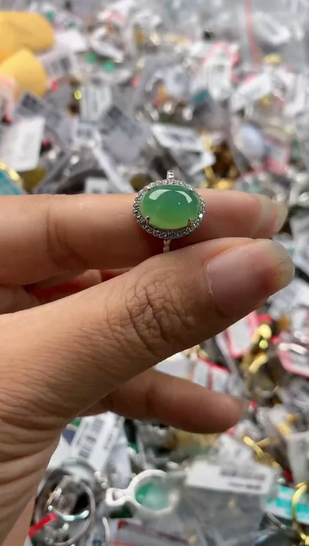 银S925镶嵌戒指翡翠555----9