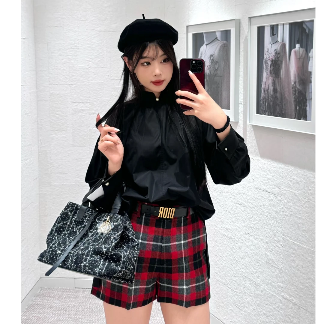 未使用 DIOR/迪奥  24秋冬新款格纹裤子 红黑/38