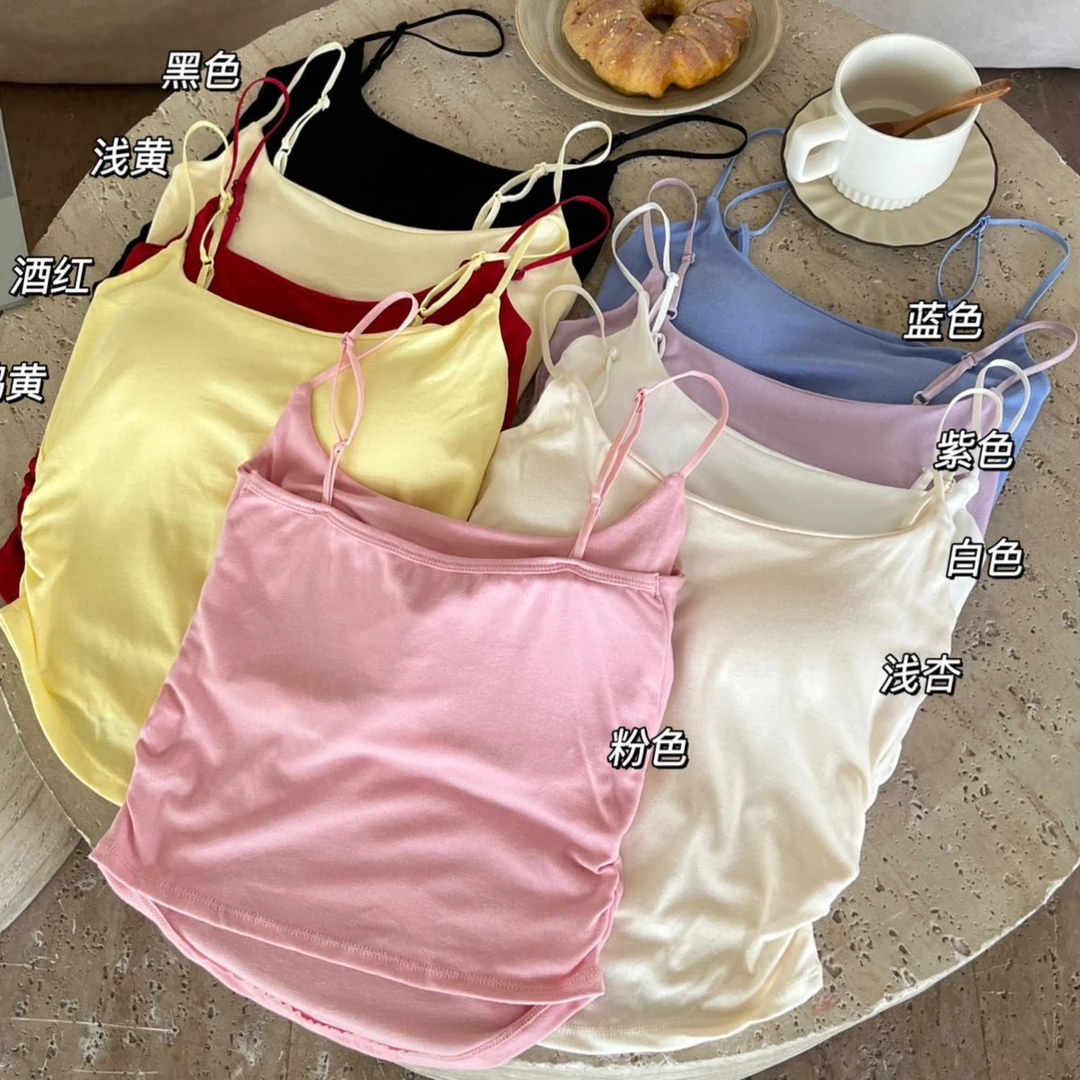 修身型甜美风INS风常规背心吊带夏季黑色高质感穿搭带胸垫美背