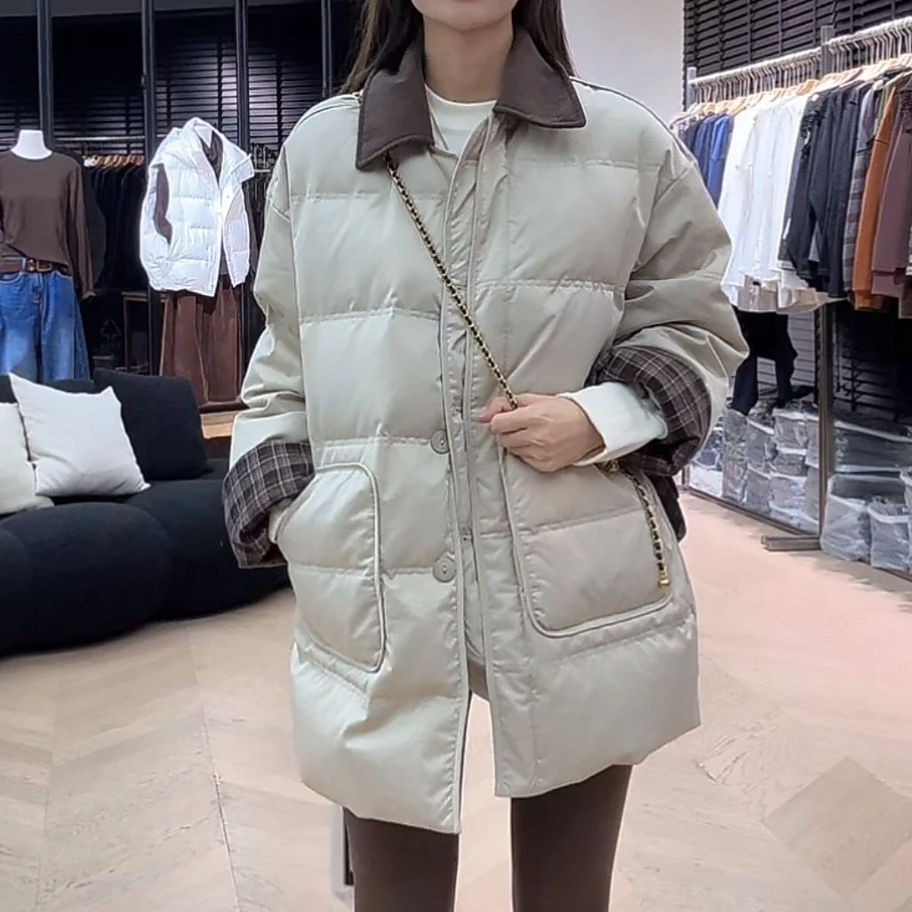 【YIBUDAOWEI】翻领袖口卷边大口袋中长款鸭绒外套 12537