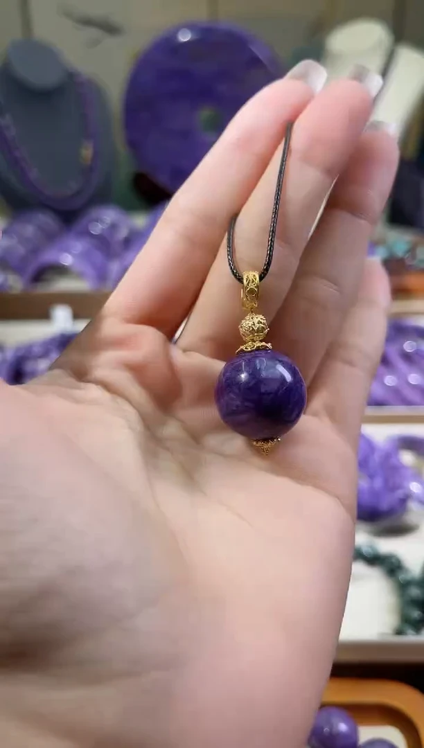 银S925镶嵌查罗石（紫龙晶）吊坠19