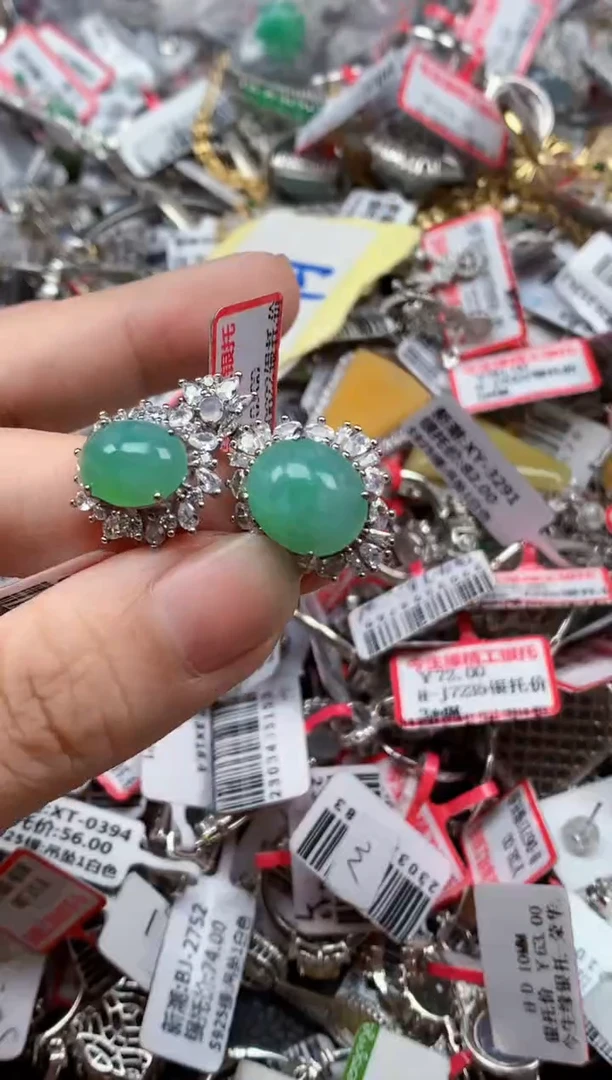 银S925镶嵌戒指翡翠天然A货缅甸翡翠