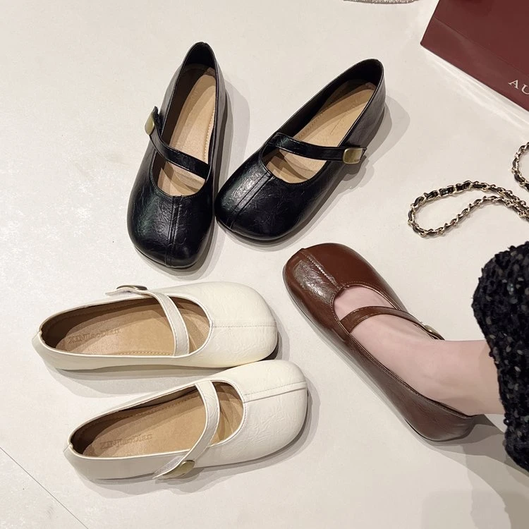 【退货补运费】新款法式复古玛丽珍平底鞋女浅口软底芒果头单鞋 660