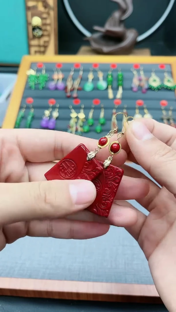 【闪购商品】玛瑙/玉髓耳钉银S925镶嵌朱砂玛瑙