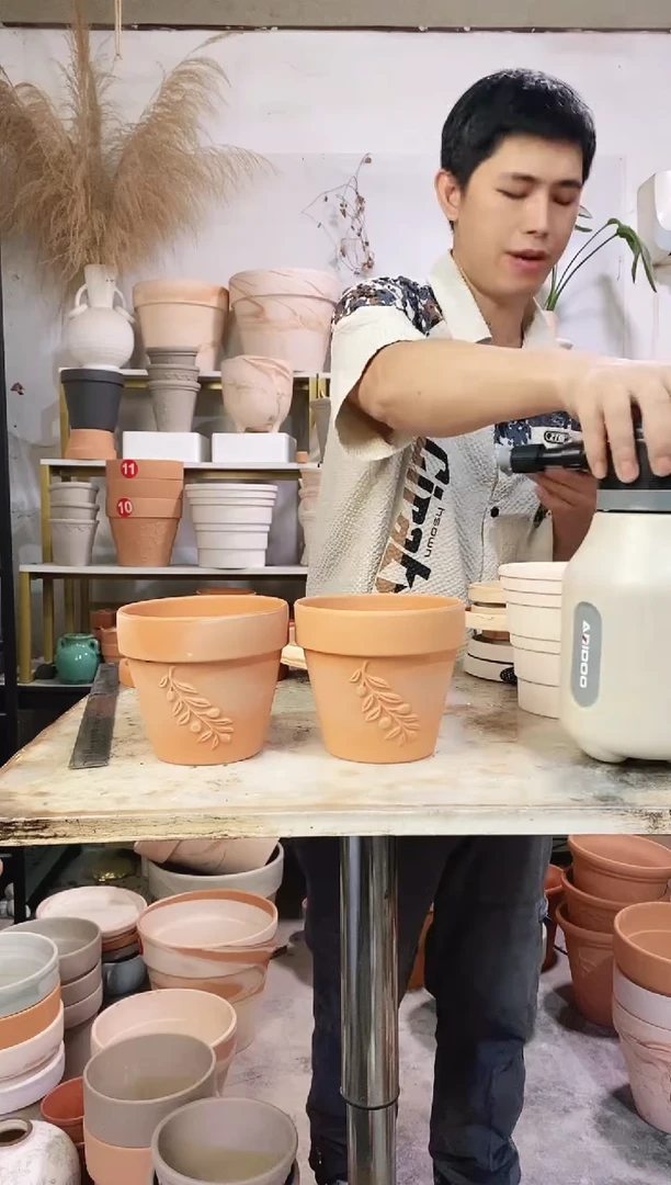 瑕疵无售后14*13红陶浮雕 2盆无托