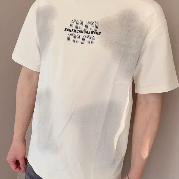 觅裳家 【晕染男T】3536夏季新款时尚百搭休闲字母圆领T恤