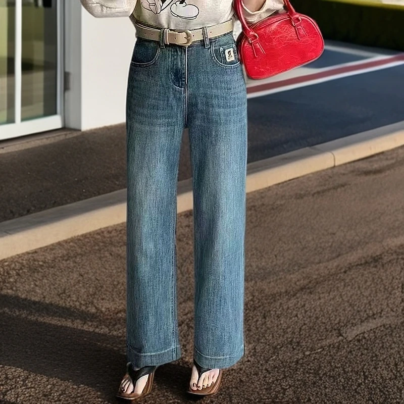 9235九分薄款阔腿裤高腰牛仔裤百搭弹力裤女士春款休闲时尚筒裤