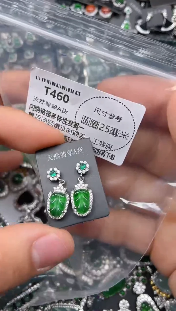 翡翠未镶嵌颈饰T460耳钉