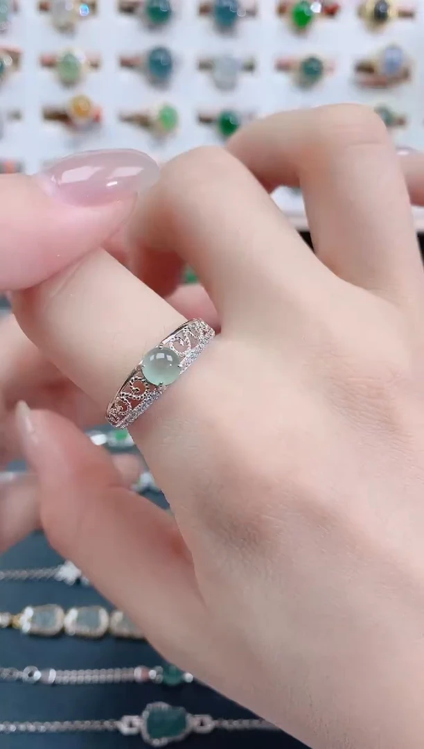 银S925镶嵌戒指翡翠天然翡翠