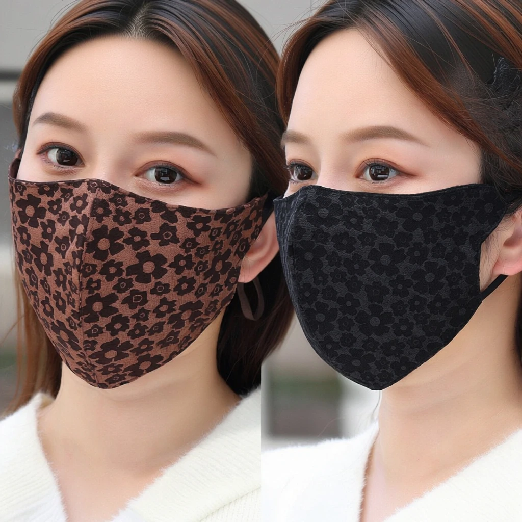 新款春秋冬立体防风保暖口罩浮雕梅花加棉护脸防尘面罩高端泡泡