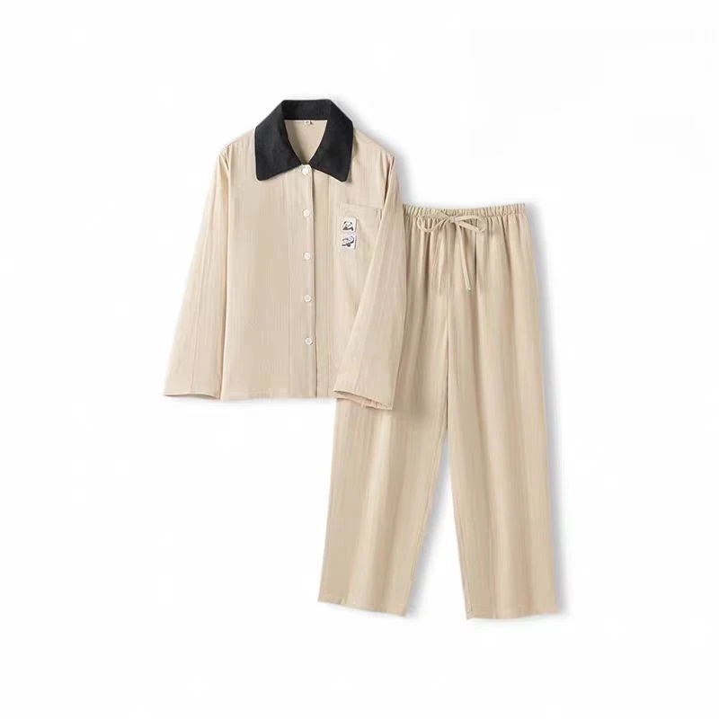 时梦也【野-SP棉纱熊猫】春秋长袖A类纯棉家居服套装可爱少女睡衣