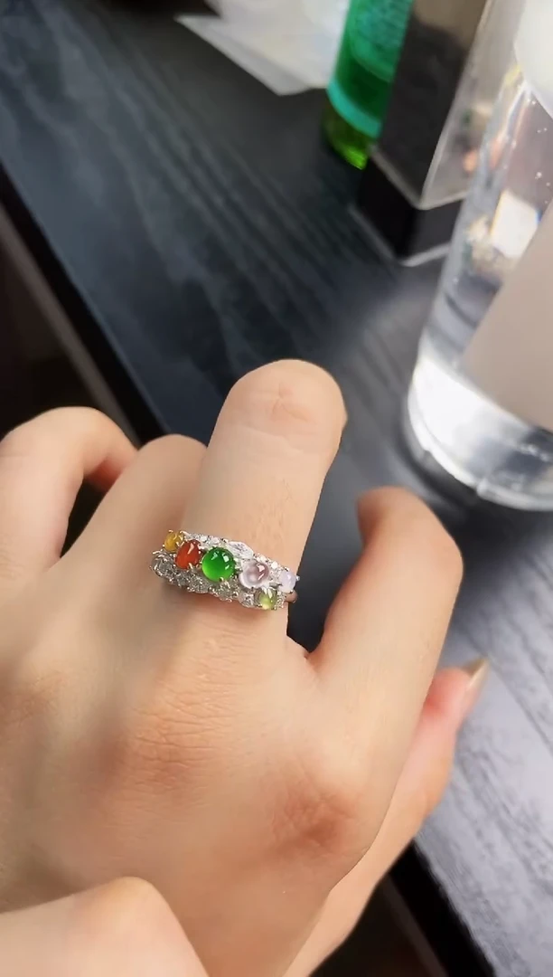 银S925镶嵌戒指翡翠12